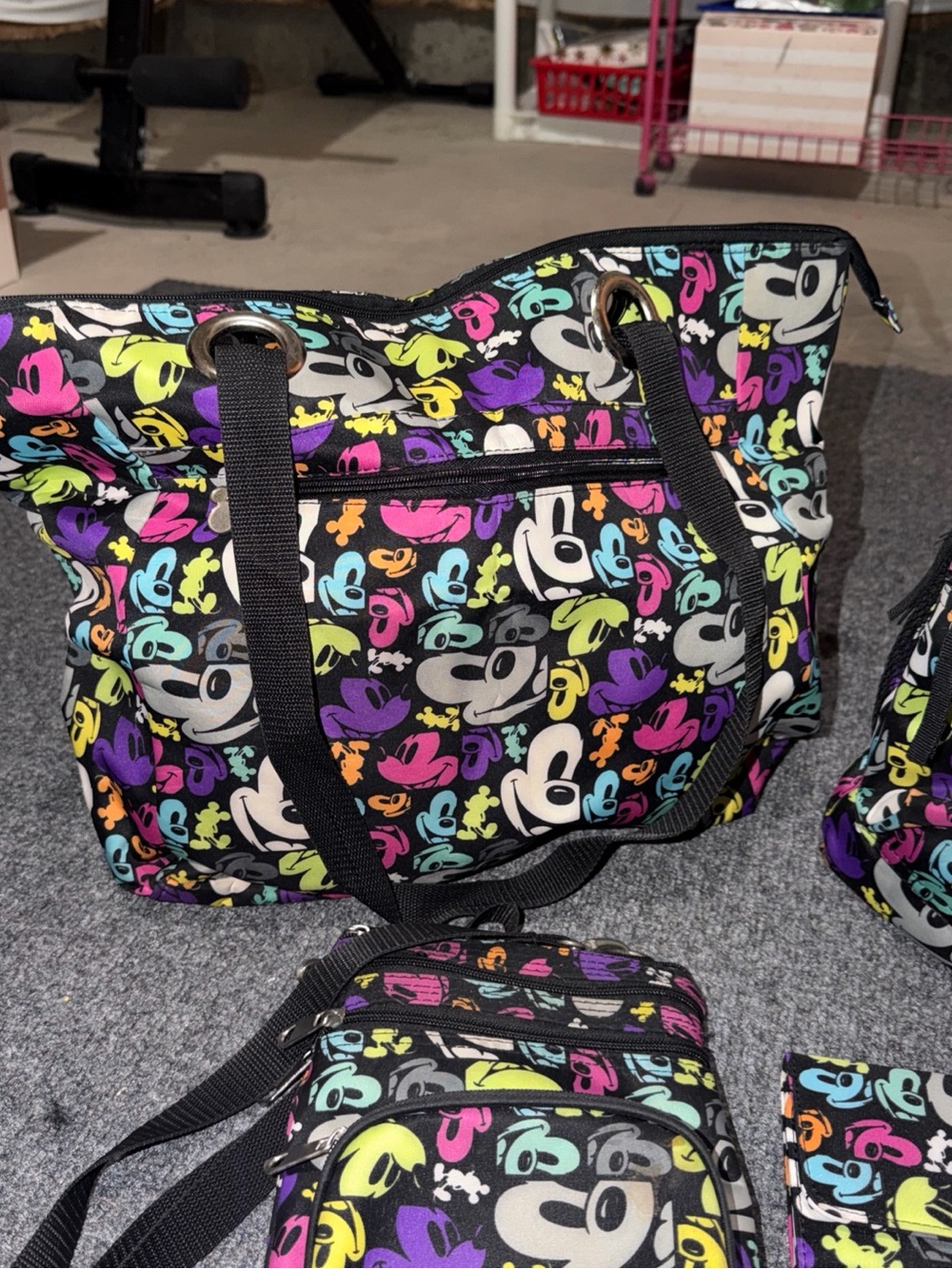 Disney Black Multicolor Mickey Faces 5-Piece Travel Bag Set - Picture 3 of 6
